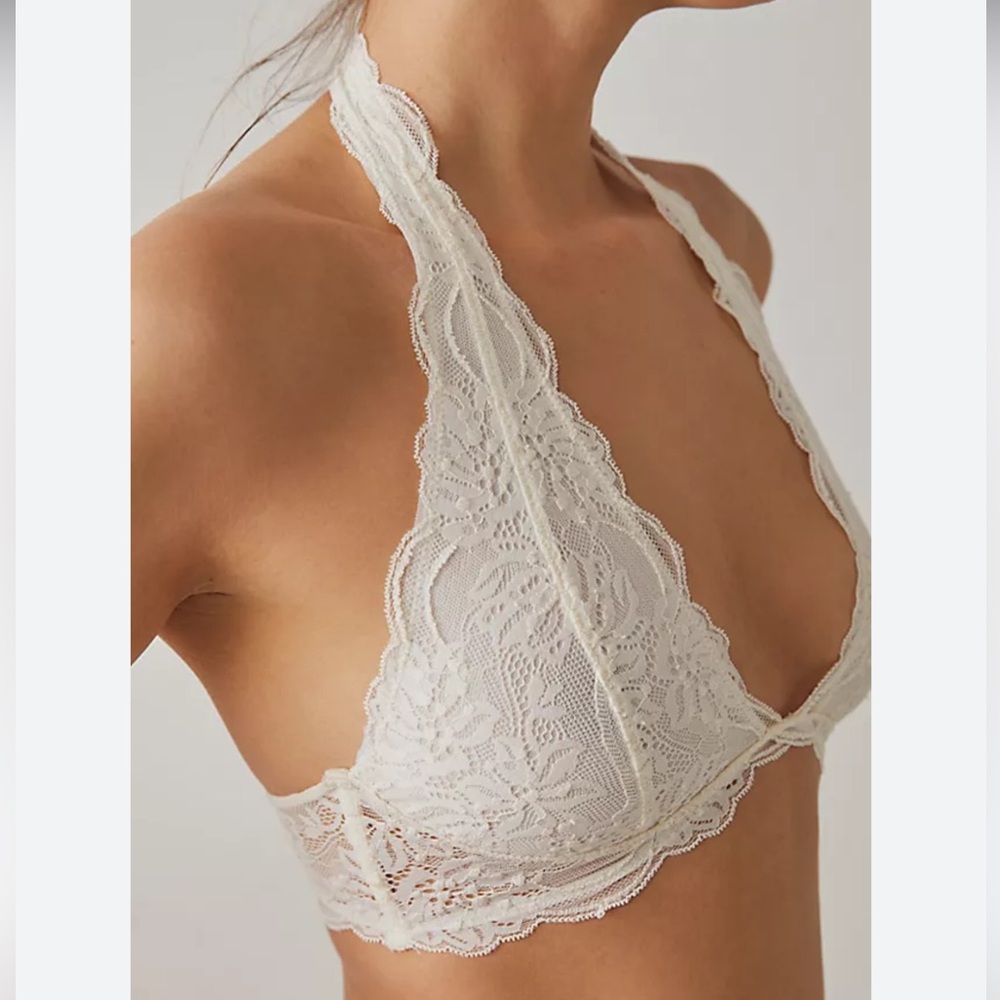 FREE PEOPLE INTIMATELY Last Dance Ivory Lace Halter Bralette--XL
